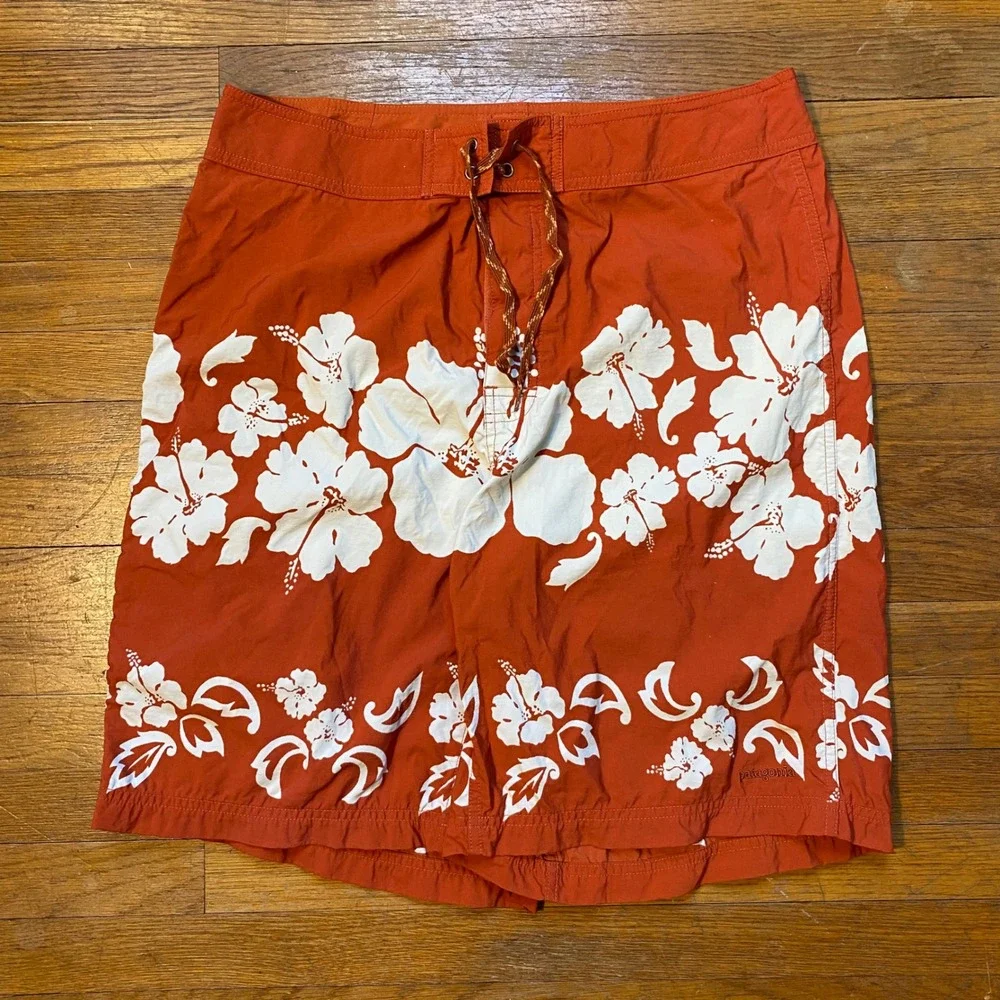 Patagonia‎ Vintage 2003 Hibiscus Floral Board Shorts Mens 34 Orange